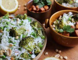 Reissalat mir Broccoli und Erdnusstofu